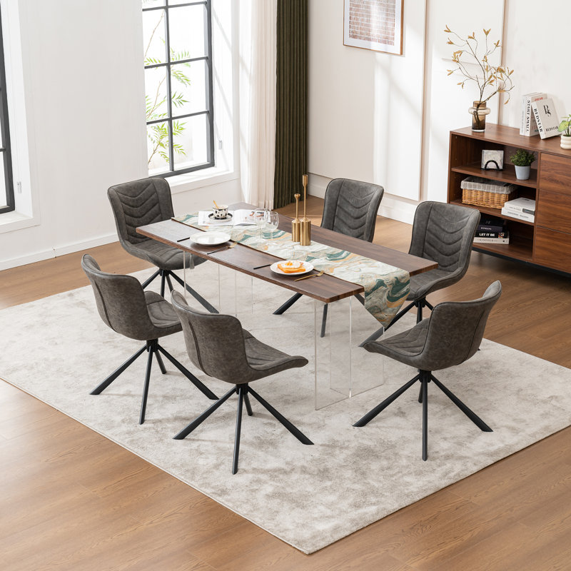 Chaises de salle à manger capitonnées pivotantes rembourrées en cuir avec pieds en métal, Gris foncé