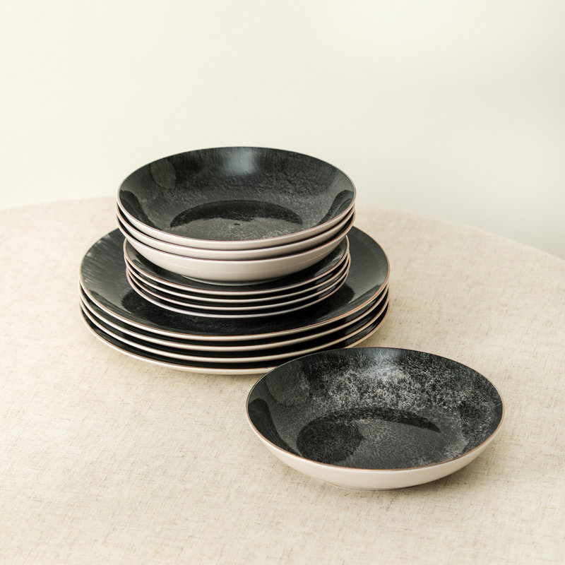 Christian Siriano Onyx 12-Piece Dinnerware Set Porcelain, Black
