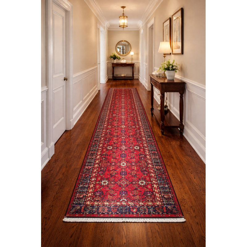 Tapis de couloir oriental rétro rouge tribal 3 pi 2 po x 7 pi