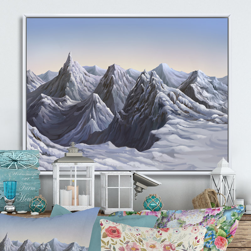 «White Winter Snow Mountain», peinture sur toile, H 8 po x l 12 po x P 1 po, Cadre flottant blanc