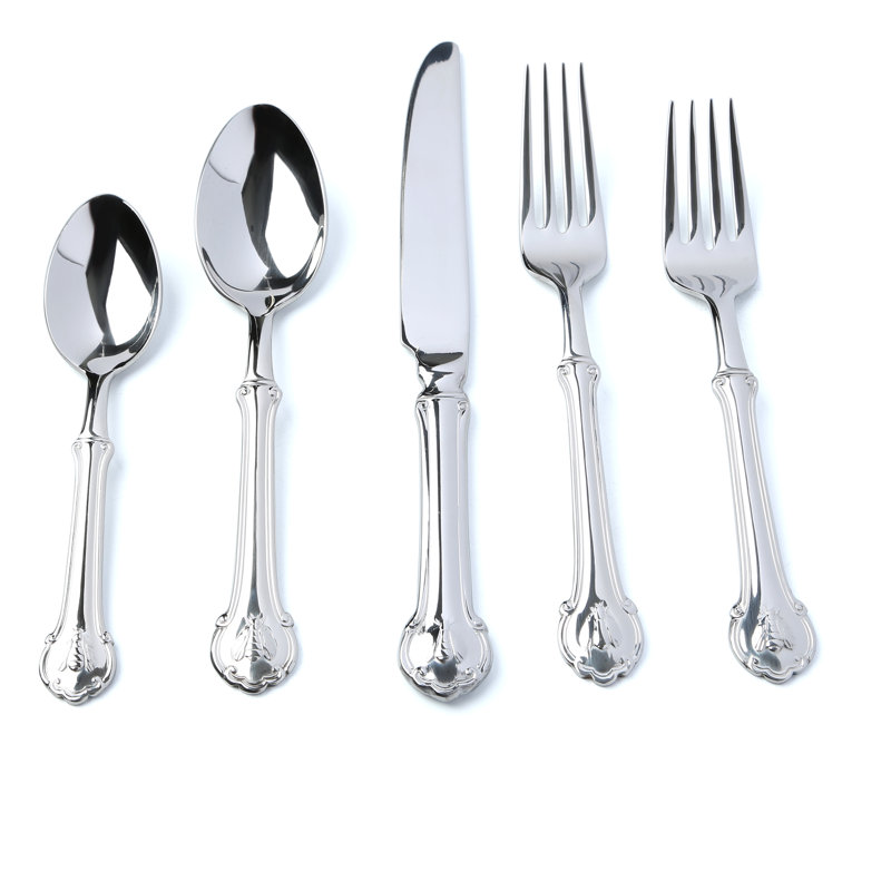 Ensemble de couverts en acier inoxydable 18/10 de 18 pièces Wallace Napoleon Bee, service pour 8, Argent argent