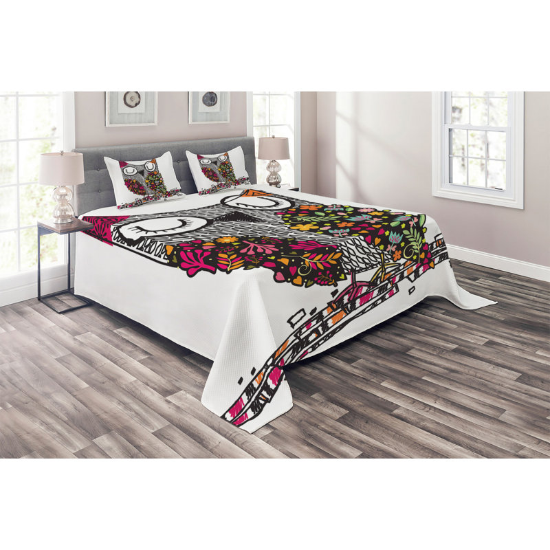 Owl Polyester Coverlet, King Bedspread + 2 Shams