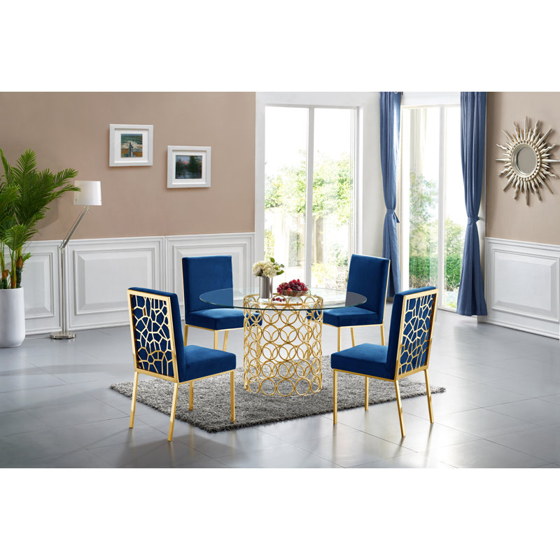 Sansa 20'' H Velvet Upholstered Side Chair, Navy Velvet, Gold
