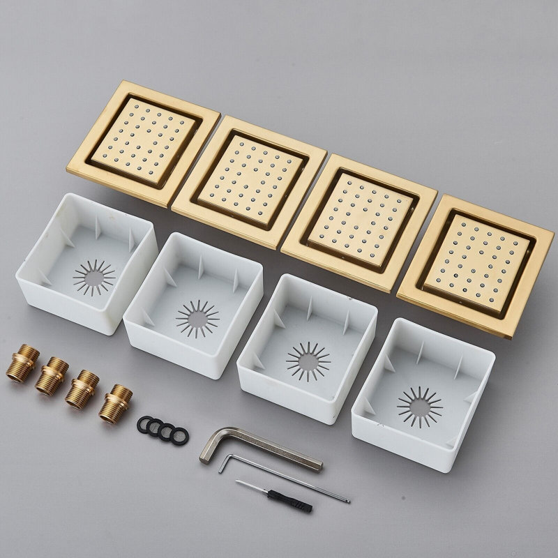 4 pièces de douche carrée en or poli pour installation de douche en laiton