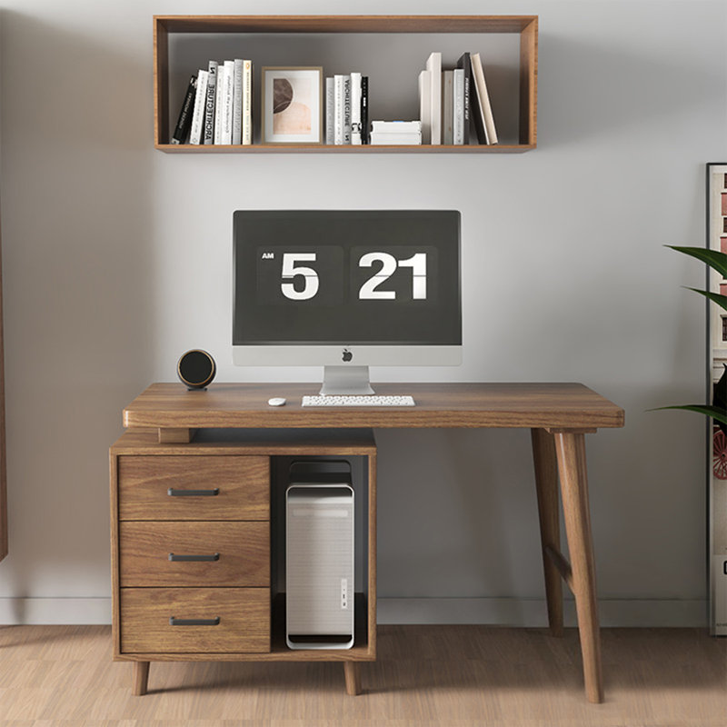 Walnut Rectangular Solid Wood Executive desk with drawers desk, Left Hand Return, 29.53" H x 55.12" W x 23.62" D