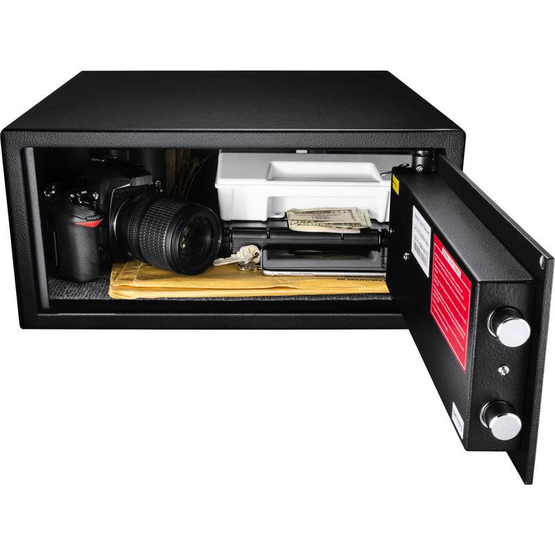 Armoire de sécurité biométrique 0,79 pi cu, accès rapide aux empreintes digitales, 120 utilisateurs, noir, acier, -, fonction silencieuse, clés d'urgence disponibles, étui de rangement, fonction avancée, fonctionnement, clé