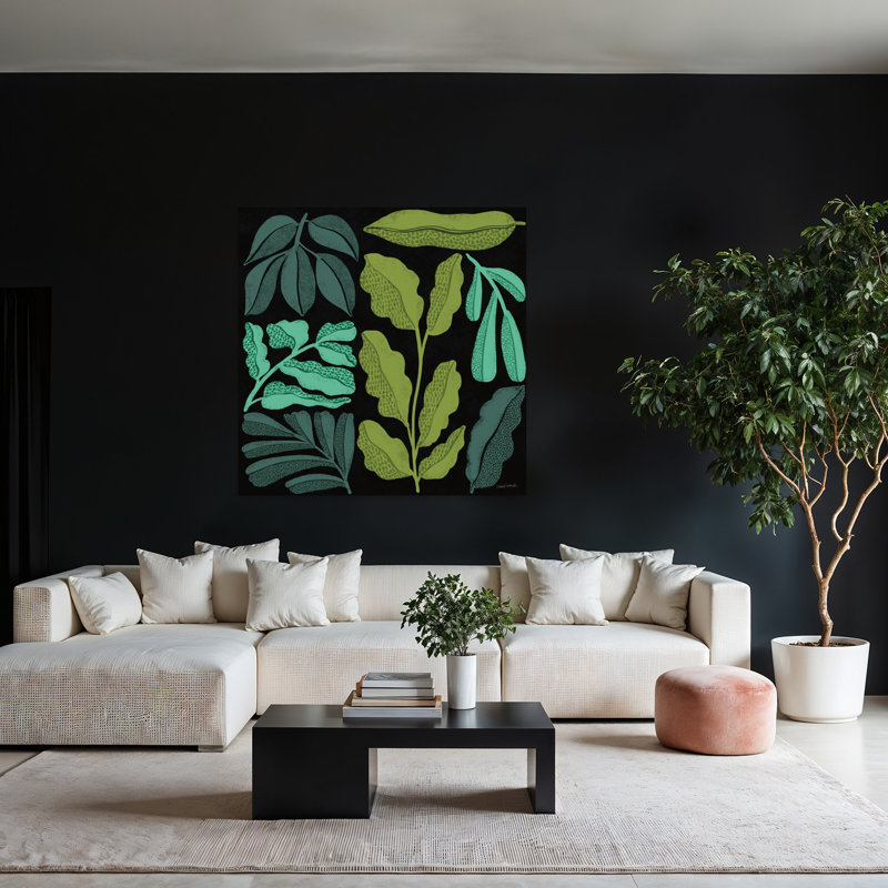 «Plant Toss II», art abstrait moderne, paysage, plante, H 48 po x l 48 po