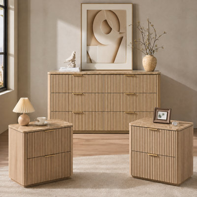 5-piece Bedroom Set, Fluted 6-drawer Dresser and 4 Nightstands