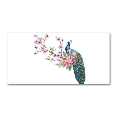 Peacock And Flowers - Wrapped Canvas Print