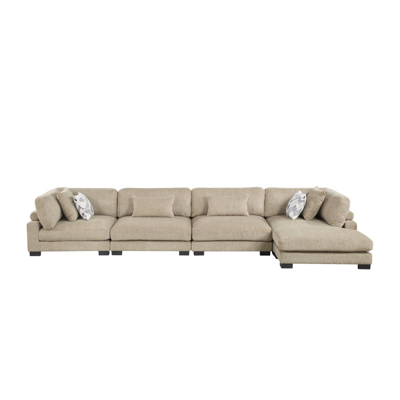 Canapé modulaire 4 pièces avec méridienne Connell, Microfibre/microsuède beige