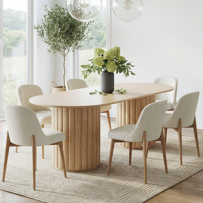 Caetano 6-Person Double Pedestal Dining Set, Oak