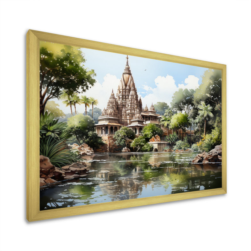 Temple indien d'art sérénité II, Cadre doré à une seule photo, H 16 po x l 32 po x P 1 po