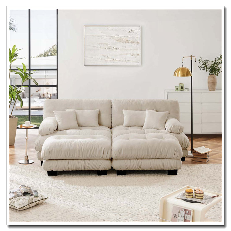 Canapé Cloud, canapé en chenille, Café léger + 2 sièges + 2 chaises