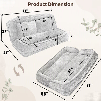 Versatile Double Human and Pet Bed, Lazy Sofa Loveseat with 2-in-1 Design, 5 Adjustable Positions and Plump Pillows for Ultimate Comfort