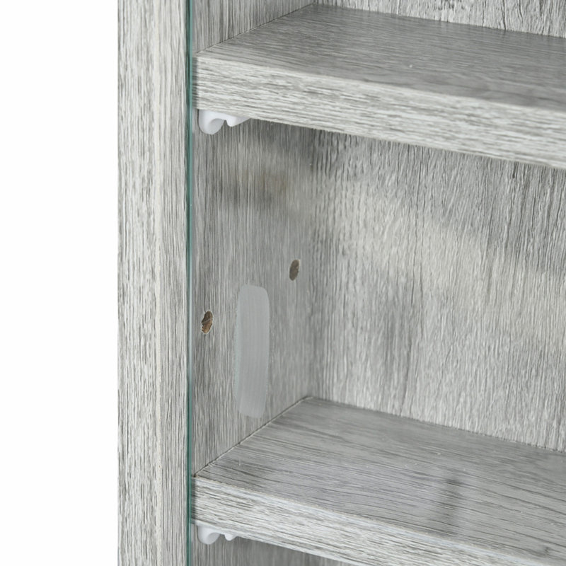 Vitrine à 5 niveaux, vitrine en verre avec 2 portes et tablettes réglables, fixation murale, gris