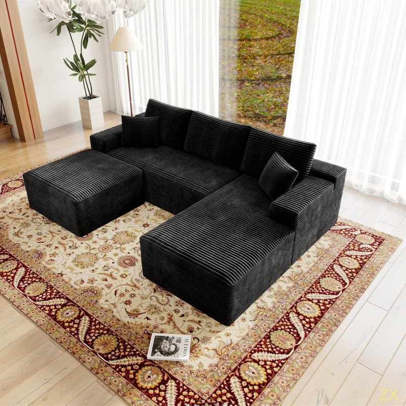 Siège de canapé modulaire 104,3 x 70,8 po, canapé rembourré compressé pour le salon, la chambre à coucher, l’appartement, aucun assemblage requis, combinaison gratuite de 3 ordinateurs, tissu en velours côtelé moelleux