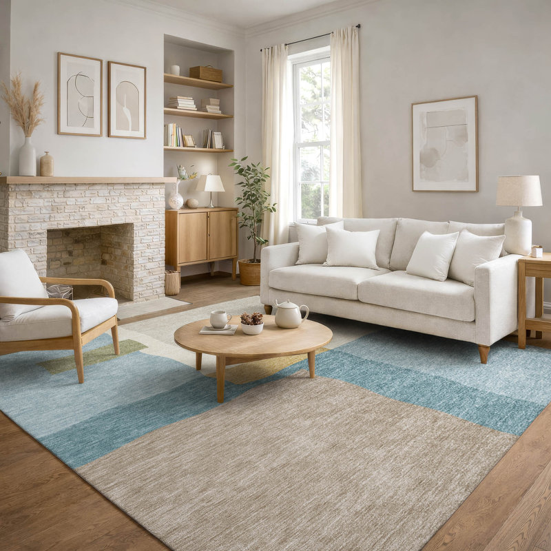 Premium Machine Washable Mayfield AMF2400 Geometric Rug, Teal, 3' x 5'