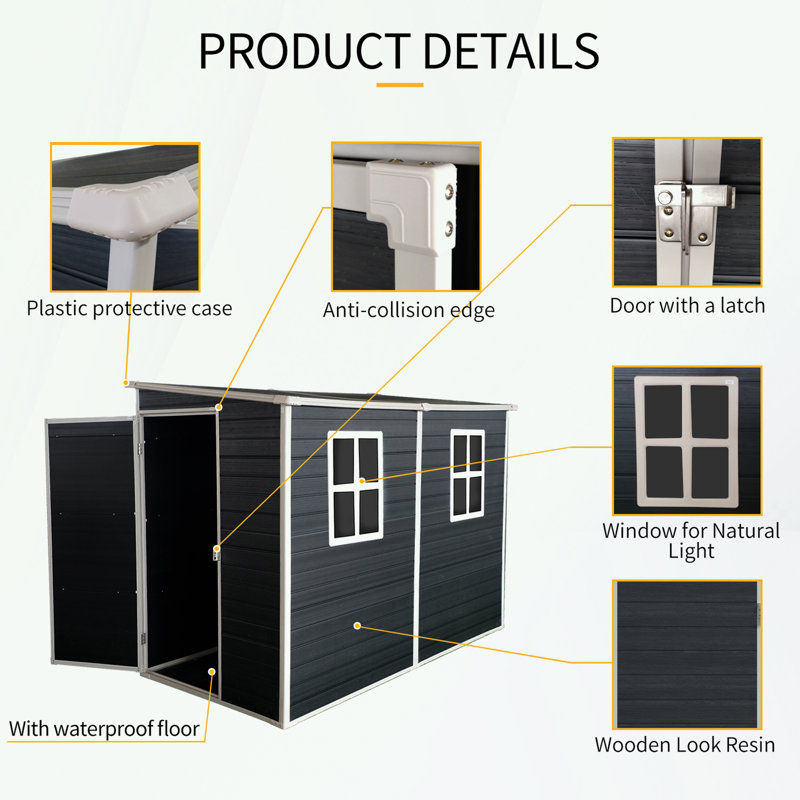 Storage shed with Floor, Two Windows and Lockable Doors, Black