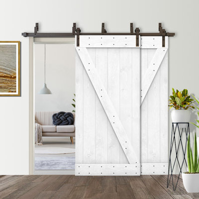 84'' Solid Wood Paneled Painted without Installation Hardware Kit Barn Door