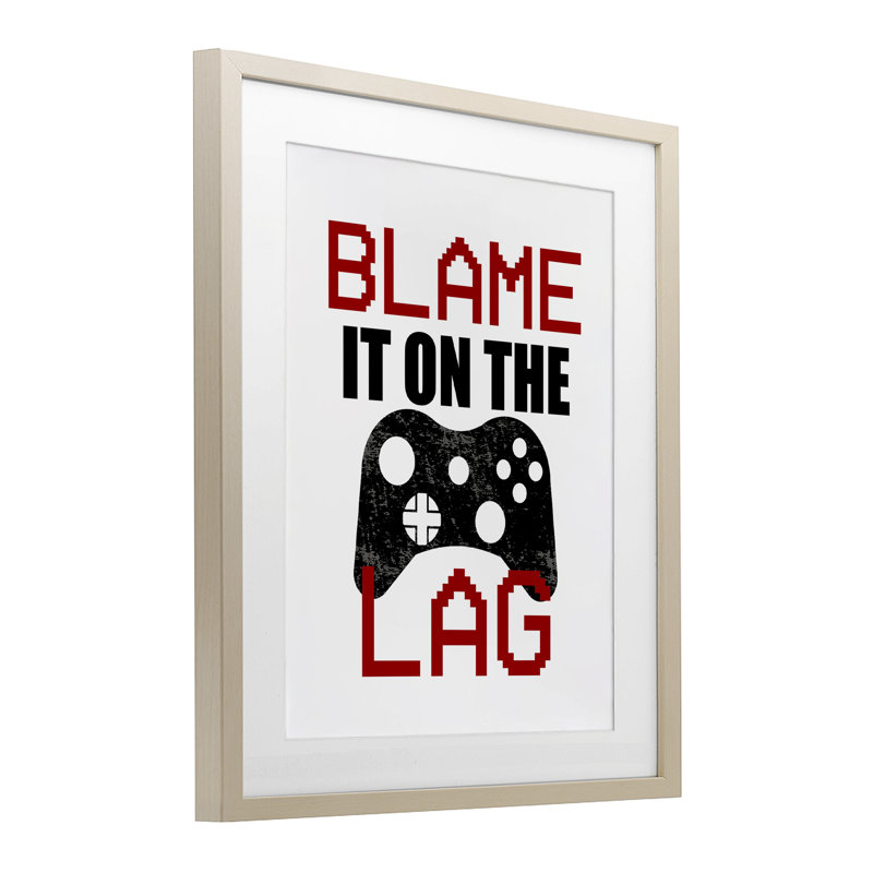 «Blame It On The Lag», reproduction sous verre encadrée, conception de Kim Allen, H 16 po x l 13 po, Cadre de récolte en pin