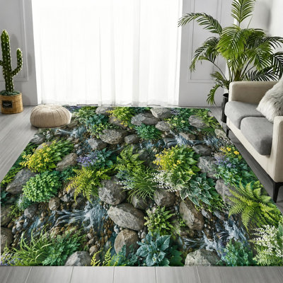 Tapis paysage nature cascade, motif réaliste de plantes et de roches, tapis antidérapant lavable à la machine, décor intérieur pittoresque pour salon, chambre à coucher, entrée, cuisine, balcon, appartement
