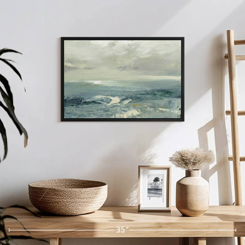 Summer Beach Waves, 19" X 13", Floating Frame Black