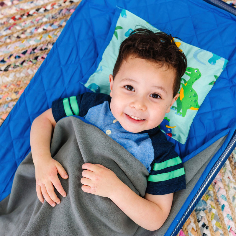 Tapis de sieste Wildkin Modern Kids - mélange de coton doux avec coussin et sangles élastiques pour l'école et les voyages - Terre des dinosaures