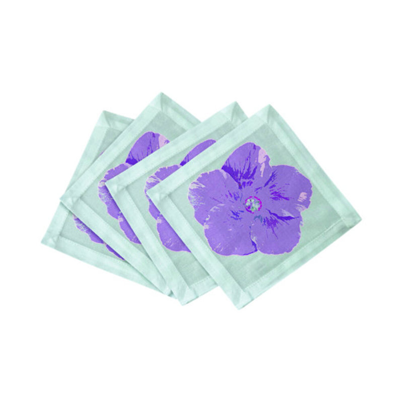 Hibiscus Cotton Sateen Cocktail Napkins, Wander