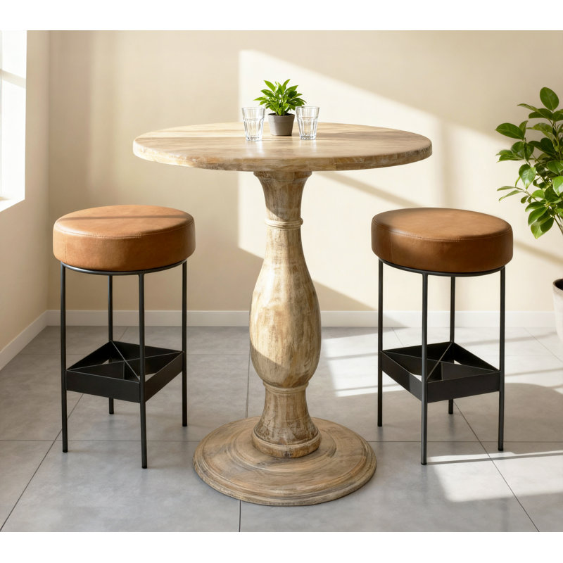 Table de bar ronde 36 po avec 2 tabourets de bar Emmett brun clair Jenna