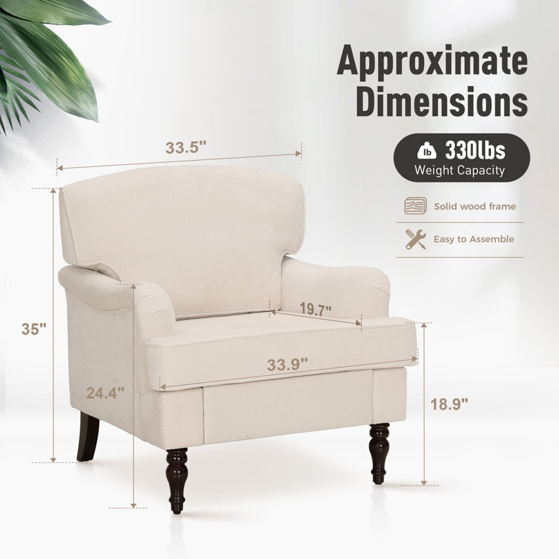 Single-seater Solid Wood Sofa With Linen Fabric, Beige