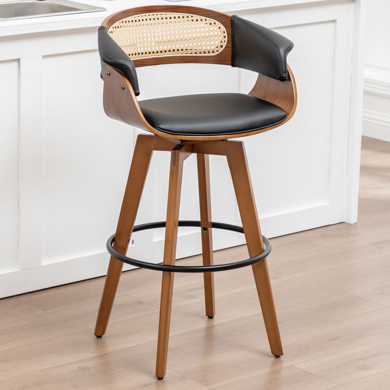 Swivel Upholstered Counter Stool, Bar Stool (29.52" Seat Height), Black