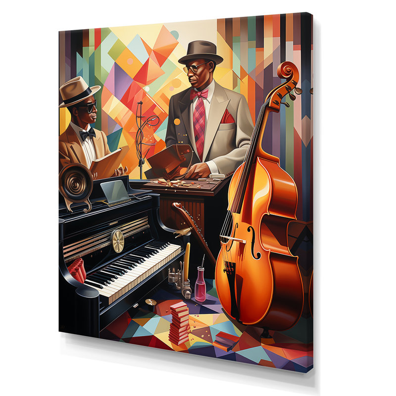 Cubist Jazz Harmony 2 - Jukeboxes, art mural, Toile tendue, H 20 po x l 12 po x P 1 po