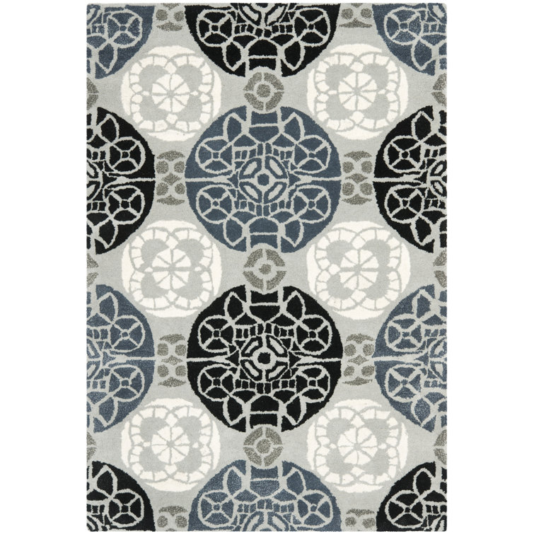 Eaton Wyndham Hand Tufted Wool/Viscose Damask Rug in Blue/Gray/Black
