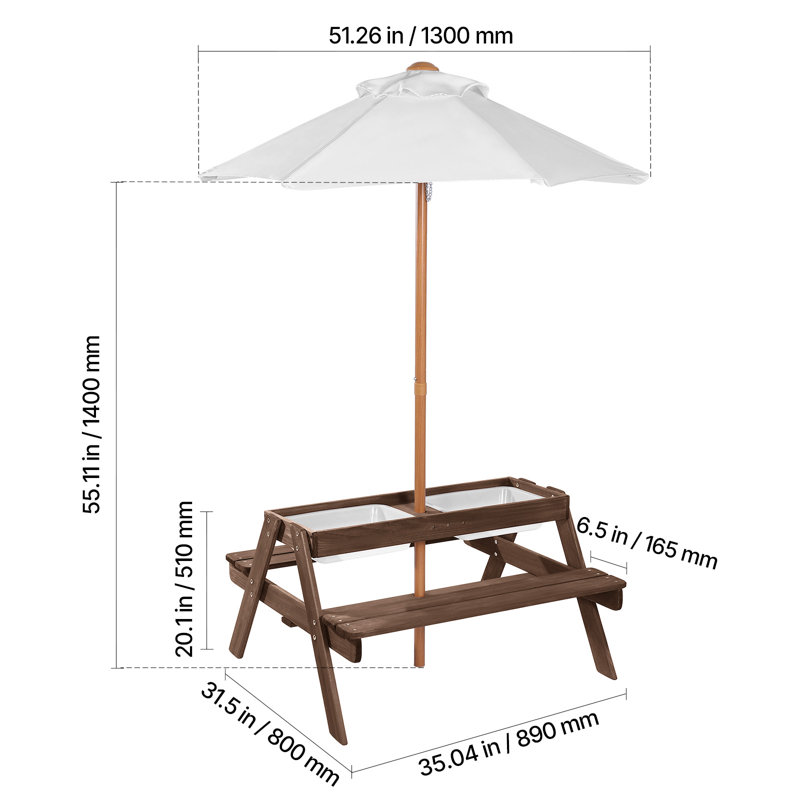 Rectangle Fir Solid Wood Outdoor with Umbrella Hole Picnic Table - 89 cm W 80 cm D