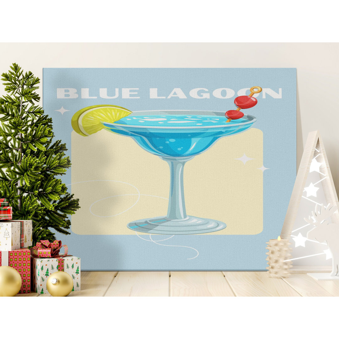 Blue Lagoon Cocktail Canvas Wall Art, Retro Drink Poster, Tropical Bar Decor, Summer Kitchen Art Print, Home Bar Cart Gift, Funky Home Decor