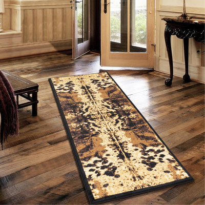 Tapis en peau de vache, idéal pour les zones de passage intense, résistant aux taches et aux animaux domestiques, en polypropylène, épaisseur de 0,4 cm, parfait sous les meubles.