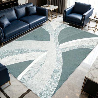 Tapis courbé abstrait sarcelle - facile à nettoyer, lavable à la machine, doux et confortable; convient aux tapis de porte, aux cuisines, aux salons, aux chambres à coucher, aux couloirs et aux buanderies. Tapis facile à nettoyer et durable pour la décoration intérieure.