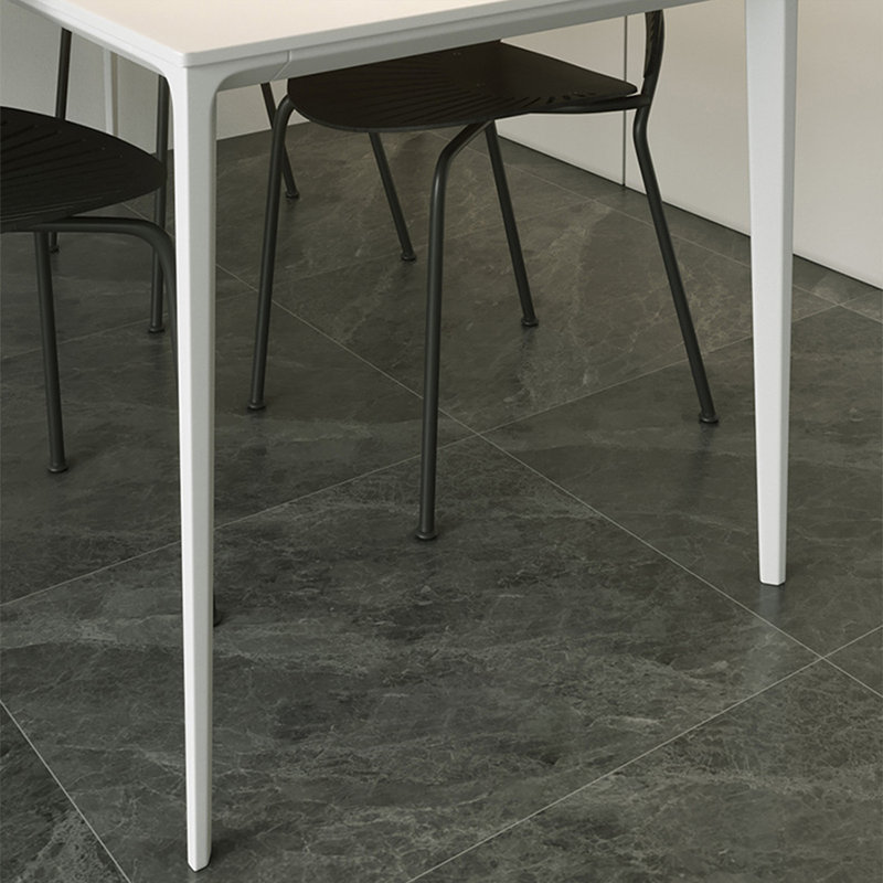 Table de salle à manger blanche en pierre frittée rectangulaire + alliage d'aluminium, H 29,53 po x L 62,99 po x l 31,5 po