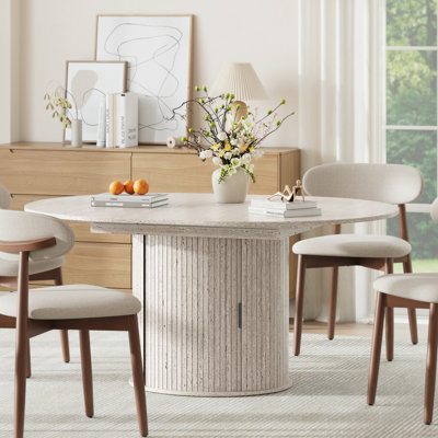 Modern Extendable Dining Table for 4-6 People with Hidden Storage, Foldable Oval Tabletop & Wood Grain Finish