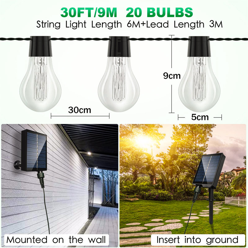 Amatruda 900cm Solar Powered 20 - Bulb Standard String Light
