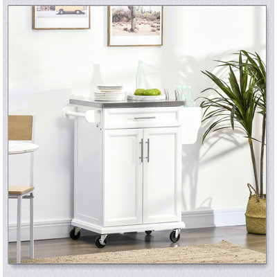 Chariot de cuisine polyvalent avec plateau en acier inoxydable, tiroir, porte-serviettes et support à épices pour un rangement et une mobilité efficaces