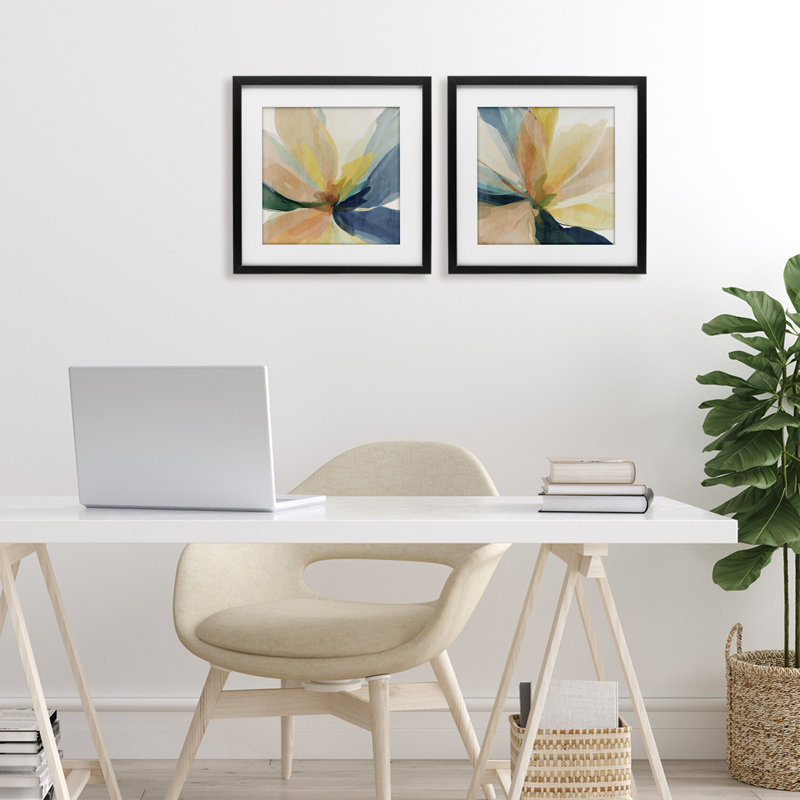 "Abstract Sunshine Florals", ensemble de 2 impressions encadrées sous verre, design par Irena Orlov, H 13 po x l 13 po