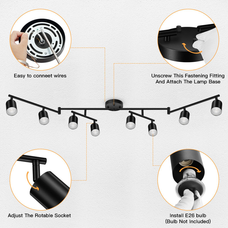 8-Light Matte Black Adjustable Track Lighting Fixture(GU10 Socket, Bulb Not Included)