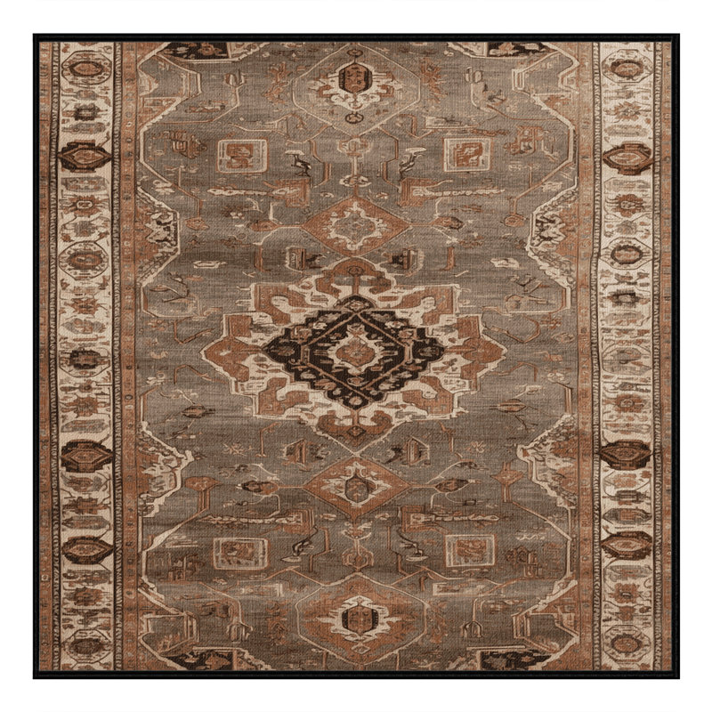 Machine Washable Persian Brown Area Rug, Square 8'