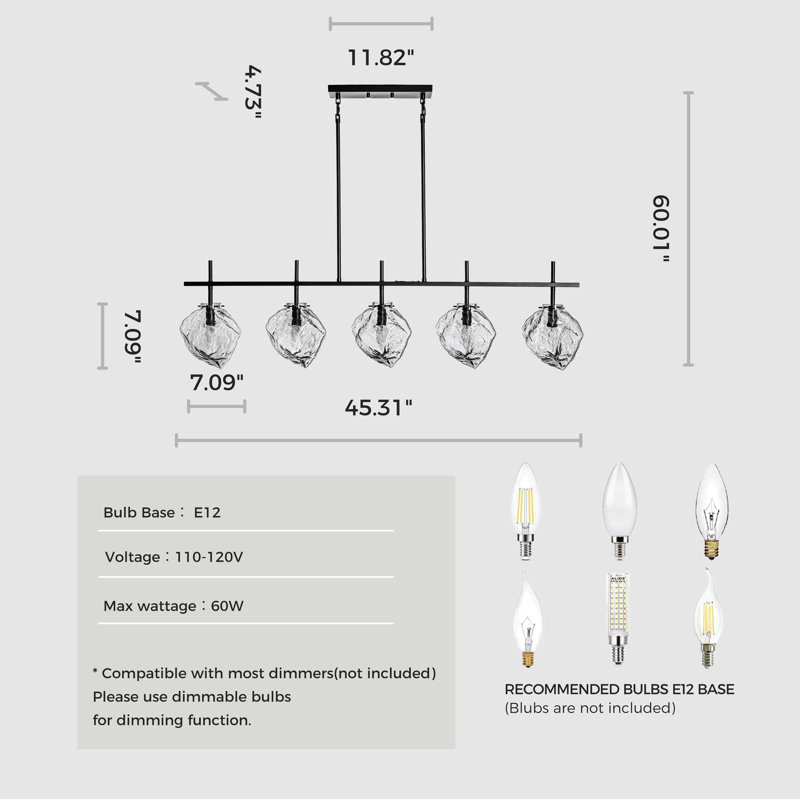 45-Inch 5-Light Chandelier with Irregular Glass