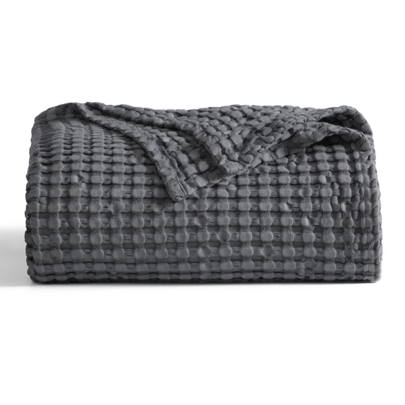 Couvre-lit gaufré en coton et rayonne de bambou léger et respirant pour un confort toute l'année, Gris