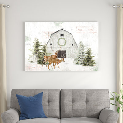 "Wooded Holiday I - Festive Reindeer" by Katie Pertiet Machine-Made Graphic Art Print 