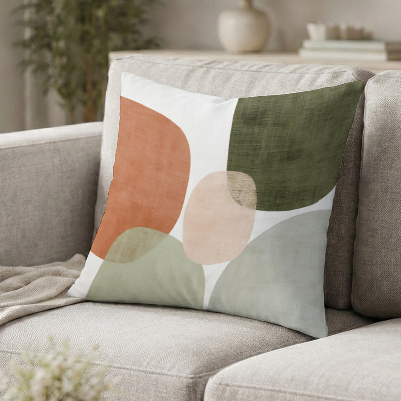 Orange Minimalism With Simple Shapes Of Green Pillow - Minimalism Accent Pillow, 12"H x 20"W