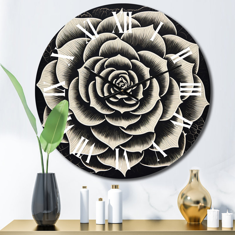 Minimal succulent en noir et blanc - horloge murale succulente, Moyenne