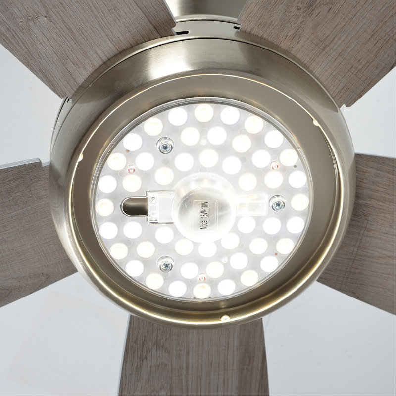 Ventilateur de plafond 52 pales 52 pouces réversible en contreplaqué avec trousse d'éclairage à 3 couleurs, DEL, DC 6 vitesses, télécommande pour salon, chambre à coucher, bureau, intérieur (nickel satiné)